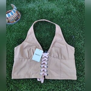 Forever 21 Beige Lace-Up Crop Top